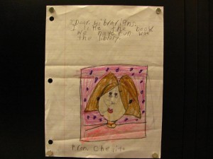 Handwritten thank you letter with hand-drawn portrait.