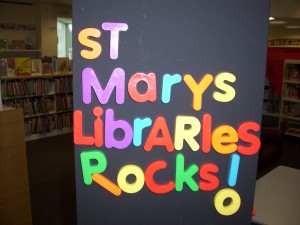 St. Mary's libraries rocks! written with magnets