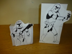 clonetrooper paper cut outs posted on boxes