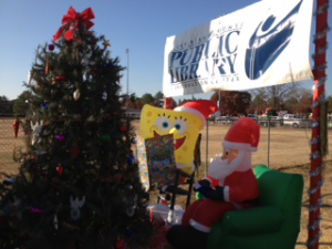 christmas tree, sponge bob, and santa clause air blow up