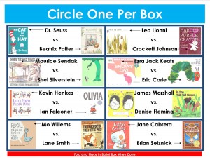 sample of circling one book per box to vote