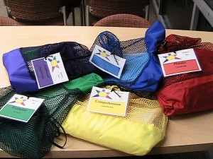 color coded bags for different reading areas