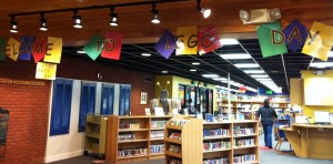 library decorated for lego day