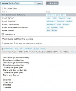 screen shot of story time files search results