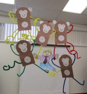 Flat Stanley hanging with the monkeys