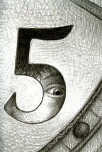 number 5 drawn with an eye peeking through
