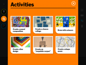 screenshot of activities page on MoMA iPad app