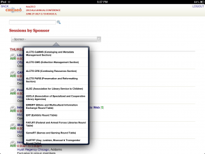 screen shot of sessions by sponsor web page