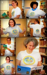collage of ALSC office staff with Caldecott t-shirts on