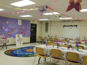 room prepared for Fancy Nancy program