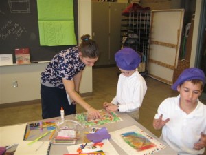 children working on a craft