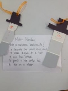 snowman craft with paint strips