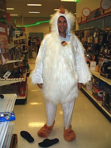 Derek Munson dressed in a chicken costume