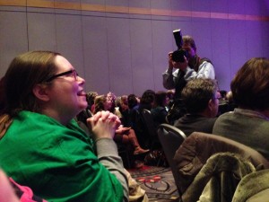 ALSC member Angie Manfredi waits for one of the winners to be announced. Photo by Abby Johnson.