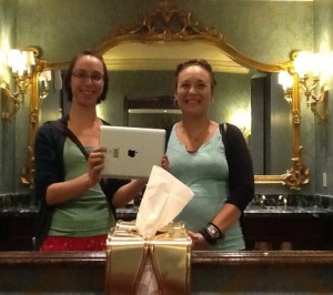 Checking out the ornate restroom at the Venetian with my fellow Denver Public Library children's librarian Gigi Pagliarulo - photo courtesy of the author