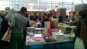 tables set out at the international bookstore booth