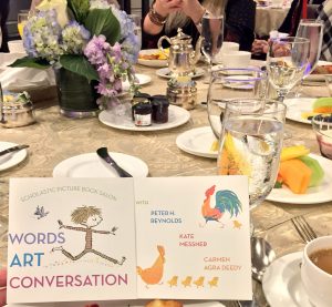 table setting with Words, Art, conversation book salon