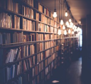 Rows of bookcases in a library