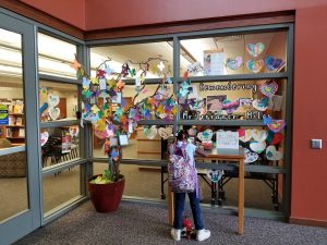 An interactive memorial display in the lobby of the Tecumseh Branch Library