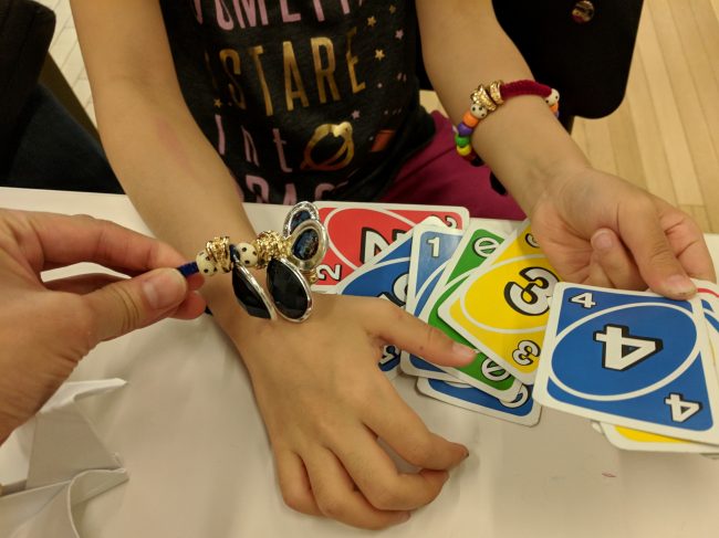 school-age craft and game table during the second Camp-In