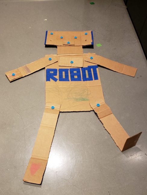 cardboard "robot," made during an open-build cardboard challenge