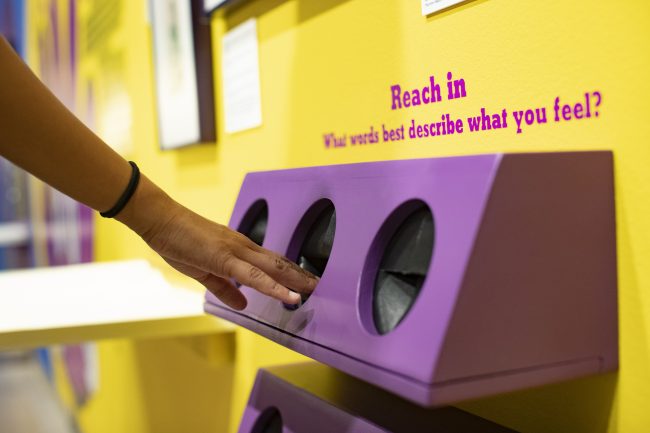 Interactive components and open-ended questions greet visitors in each section of the show at the Free Library of Philadelphia