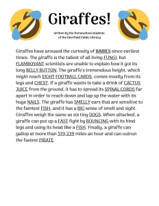 Homeschool flier about giraffes