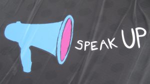 megaphone with words speak up coming out of it.