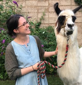 Robbin Friedman and Theo the llama