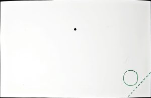 A photograph of the back of the diya card. A dashed line for the fold and a circle for the battery have been drawn on the back of the card, in the bottom right corner.