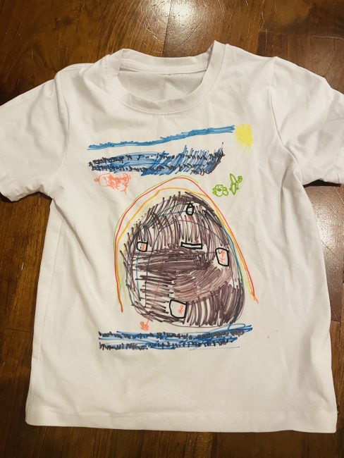 t-shirt made by a child using infusible ink and sublimation paper