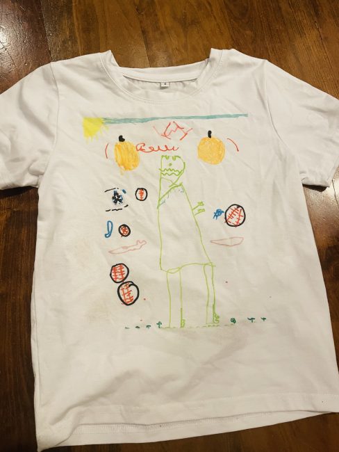 t-shirt made by a child using infusible ink and sublimation paper