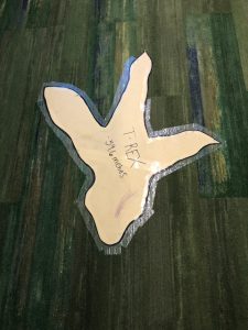 T-Rek paper life size scaled footprint, taped to the floor.