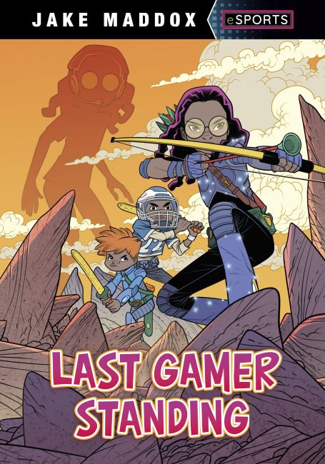 Last Gamer Standing by Jake Maddox Book Cover. Book Cover from Capstone. An illustration of a girl with a bow and arrow kneeling on a rock.