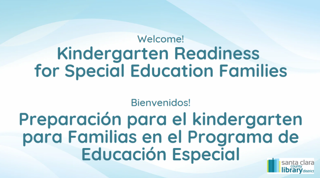 Zoom background that says "Welcome! Kindergarten Readingess for Special Education Families."