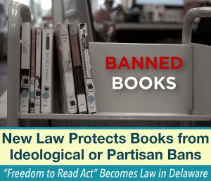 Image of banned books with headline on freedom to read