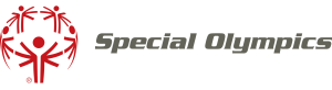 Red stick figures, holding hands in a circle next to grey text reading "Special Olympics"