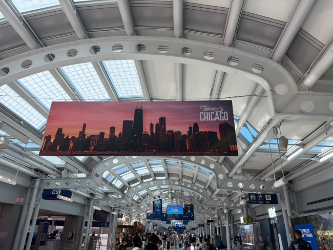 "Welcome to CHICAGO" sign at the airport